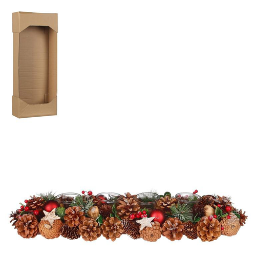 Visuel 1 du produit Photophore branche de sapin, pommes de pin naturelles et décorations colorées Roslyn - 54 x 16,5 x 10 cm