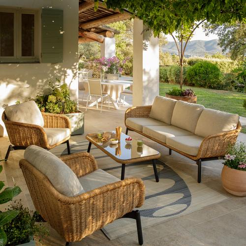 Visuel 6 du produit Salon de jardin en aluminium coloris marron Aralia - 4 éléments (canapé, table basse et deux fauteuils)