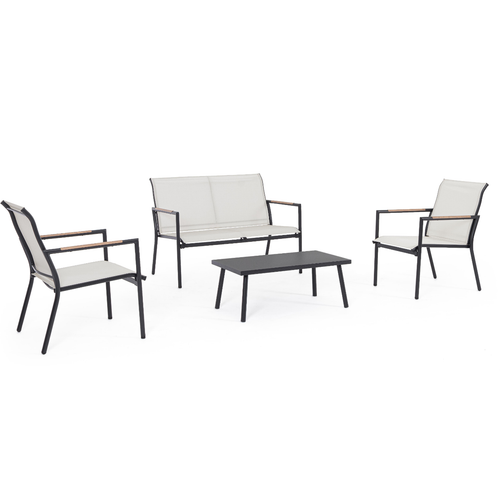 Visuel 1 du produit Salon de jardin en acier coloris gris Mimosa - 4 éléments (canapé, table basse et deux fauteuils)