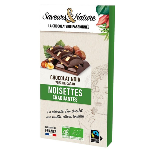 Visuel 1 du produit Chocolat noir noisettes entières bio Saveurs et Nature - 100 g