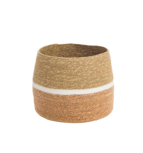 Visuel 1 du produit Panière évasée bicolore coloris orange en jonc de mer - 23 x 23 x 21 cm