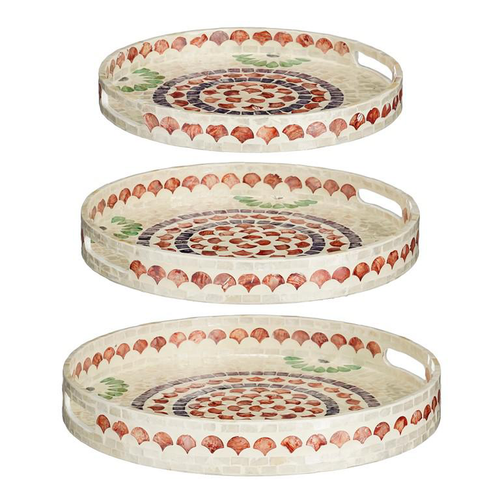 Visuel 1 du produit Plateau beige à motifs rouges Lucello moyen modèle - Ø 40 x H 5 cm