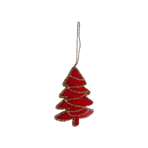 Visuel 1 du produit Décoration à suspendre sapin en velours bordeaux et or - 8 x 19 cm