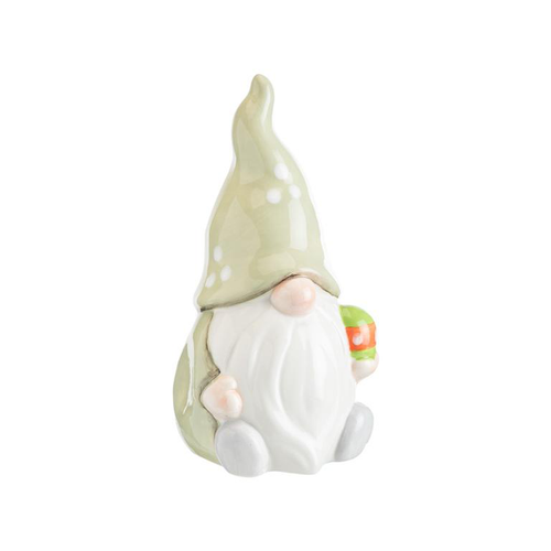 Visuel 1 du produit Gnome à poser vert et blanc en dolomite Printemps petit modèle - Ø 8,5 x H 17 cm