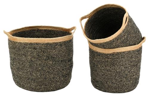 Visuel 1 du produit Panière ronde en jute coloris noir naturel moyen modèle - Ø 30 x H 30 cm