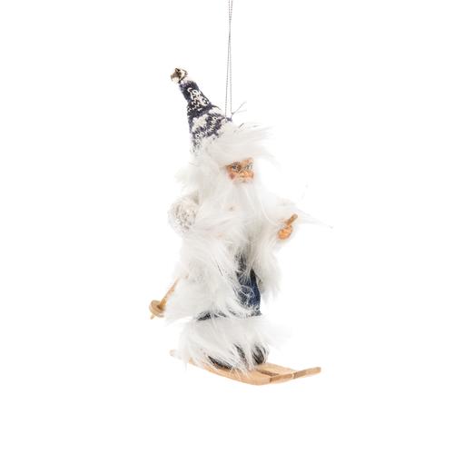 Visuel 1 du produit Père Noël décoratif Boréal skieur en polyester coloris bleu et blanc - H 18 cm