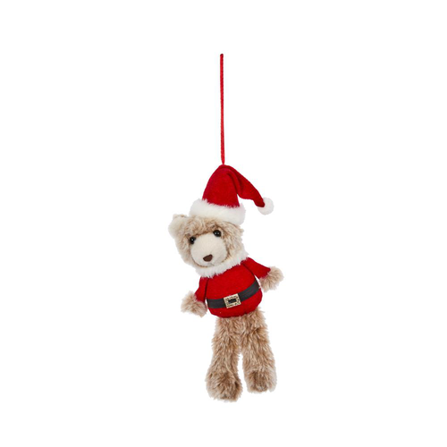 Visuel 2 du produit Décoration à suspendre ours en peluche beige avec habit Père Noël - 22 cm
