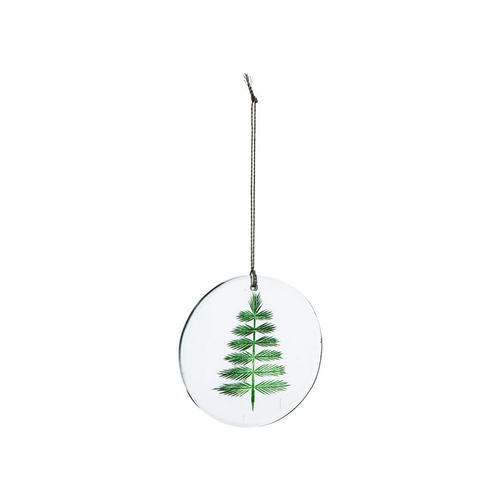 Visuel 1 du produit Décoration à suspendre ronde en verre transparent à motif branche verte - Ø 7,5 cm
