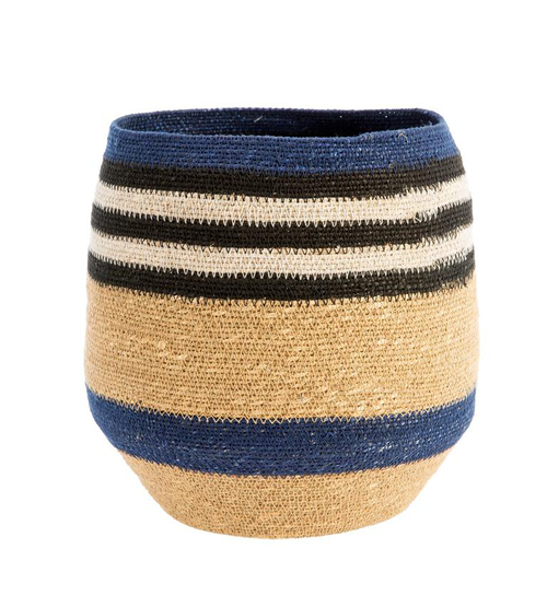 Visuel 1 du produit Corbeille de rangement conique rayée coloris multicolore en osier - 30 x 30 x 28 cm