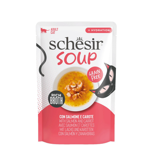 Visuel 1 du produit Alimentation humide soupe pour chat saumon carottes Schesir - 40 g