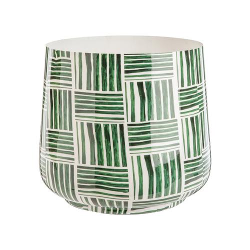 Visuel 1 du produit Cache-pot strié coloris vert en zinc taille XL - Ø 35 x 31 cm