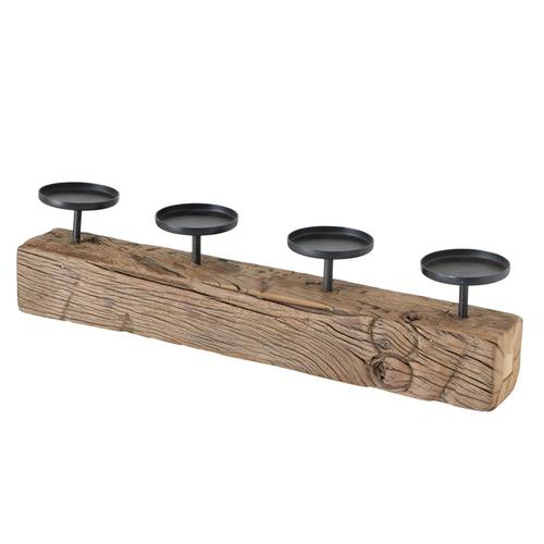 Visuel 1 du produit Bougeoir en bois recyclé et fer noir Solea - 50 x 7 x 13 cm