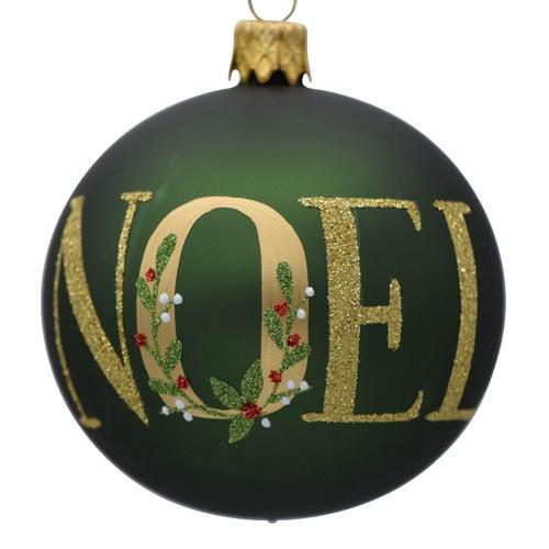 Visuel 1 du produit Boule de Noël en verre vert avec inscription or - Ø 7 cm