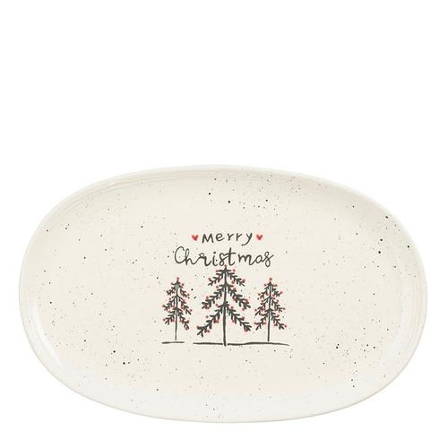 Visuel 1 du produit Plat ovale en grès blanc avec motif de Noël Mateo - 39 x 24,5 x 2,5 cm