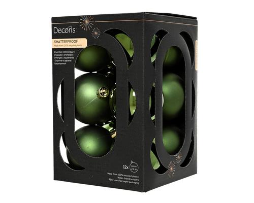 Visuel 1 du produit Boîte de 12 boules de Noël en plastique recyclé vert pin - Ø 6 cm