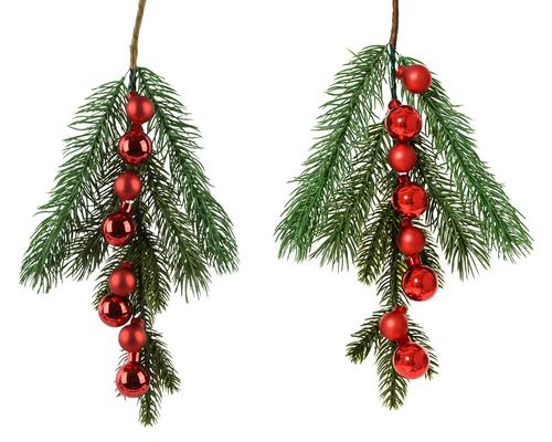 Visuel 1 du produit Tige de sapin artificiel avec boule de Noël rouge - Ø 2 x H 4,5 cm