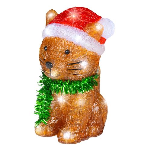 Visuel 1 du produit Décoration lumineuse de Noël chat en acrylique coloris marron LED blanc froid fixes à piles extérieur - H 21 cm