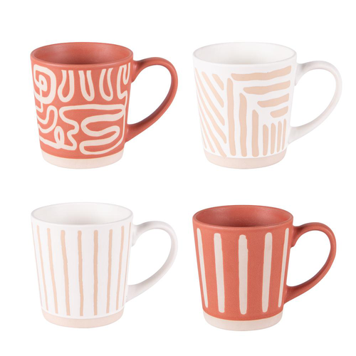 Visuel 1 du produit Mugs en grès coloris beige et terre cuite coffret Diwali -4 x 37 cl
