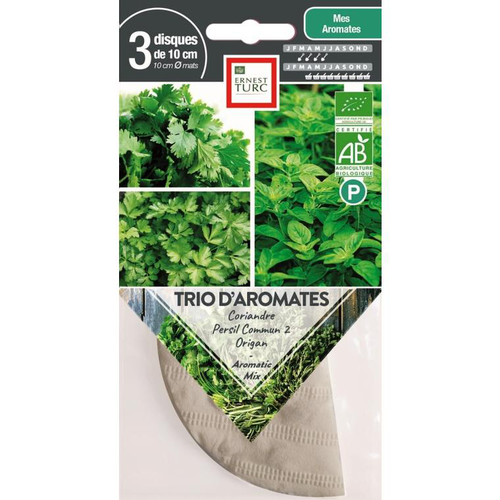 Visuel 1 du produit Graines présemées de Trio d’aromates bio Ernest Turc - 3 ronds de 10 cm