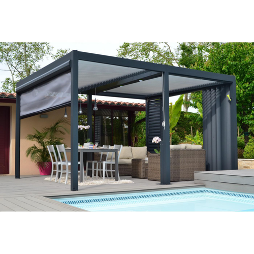 Visuel 1 du produit Pergola adossée bioclimatique en aluminium Couleurs Du Monde INEA - 4.29 x 3.18 m