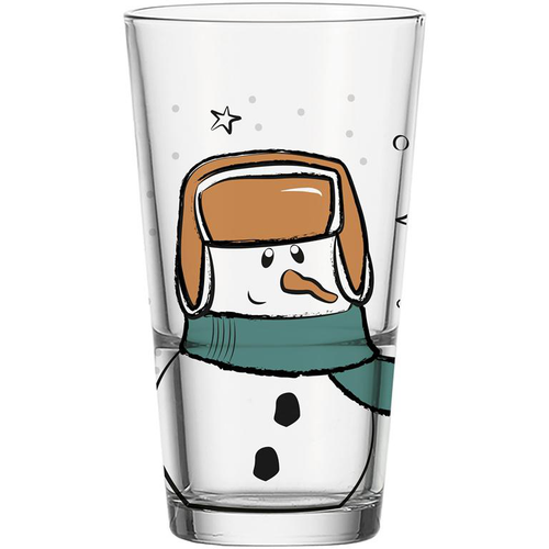 Visuel 1 du produit Verre transparent long drink gravé avec motif bonhomme de neige coloré 330 ml - Ø 7,8 x H 14 cm