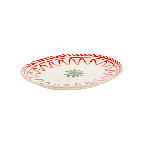 Visuel 1 du produit Grande assiette ovale blanche et rouge Venda - 35,5 x 28,5 cm