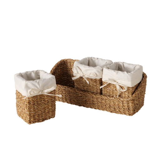 Visuel 1 du produit Ensemble de 4 paniers en algues marines gris clair Sophy - 38,5 x 13 x 17,5 cm