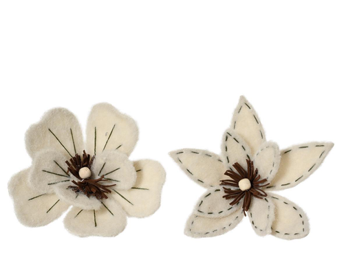 Visuel 1 du produit Fleur de poinsettia blanc laine sur clip - Ø 20 cm