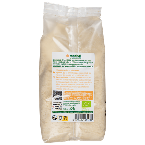 Visuel 2 du produit Semoule complète de blé dur bio – 500 gr