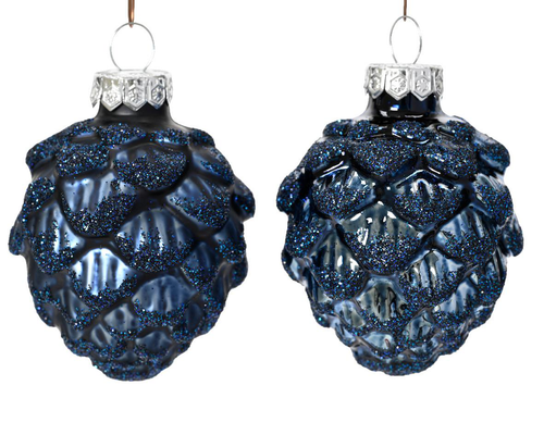 Visuel 1 du produit Boîte de 6 pommes de pin en verre bleu nuit brillant et mat - Ø 5 x H 7 cm