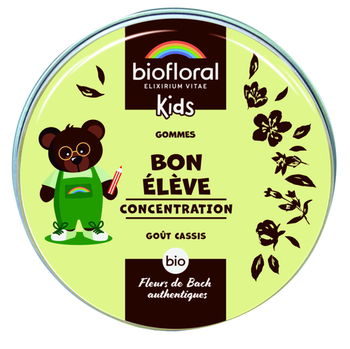 Visuel 1 du produit Gommes bio concentration goût cassis pour enfants Biofloral kids Bon élève - 45 g