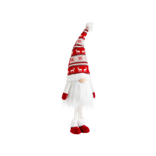 Visuel 1 du produit Gnome rouge et blanc debout avec bonnet tricot moyen modèle - 91 cm