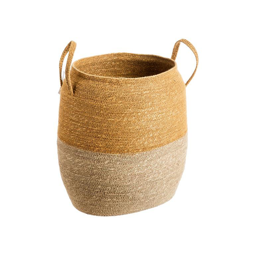 Visuel 1 du produit Panière bicolore en osier naturel/terracotta avec anse grand modèle - 37 x 31 x 39 cm