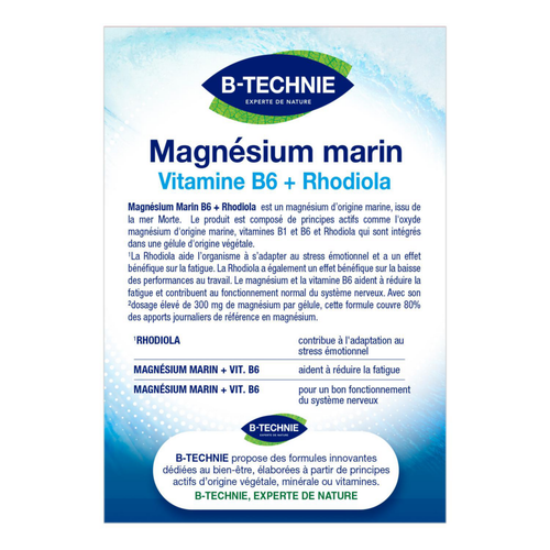 Visuel 2 du produit Magnésium marin vitamines B6 et rhodiola B-Technie - les 30 gélules végétales