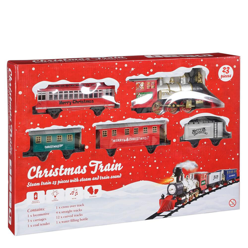 Visuel 1 du produit Train à vapeur rouge 23 pièces sur piles - 220 x 79 x 10 cm