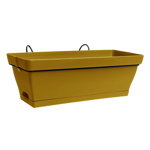 Visuel 1 du produit Jardinière en matière recyclée avec soucoupe et support Poetic Roméo curcuma - L 49 x l 28 x H 19 cm