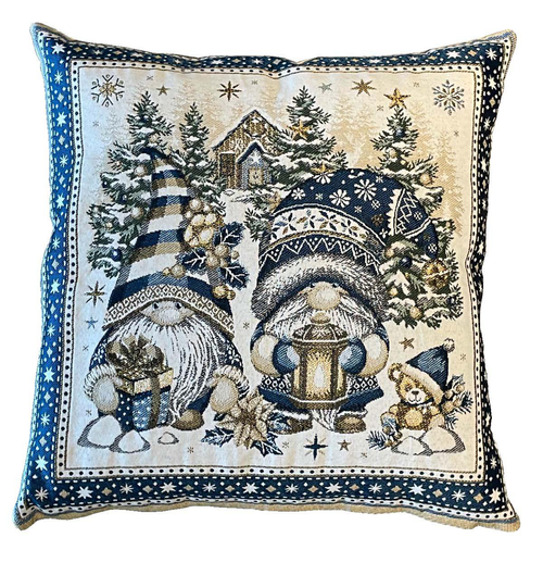 Visuel 1 du produit Coussin carré blanc et bleu en PE/coton à motif Lutins - 45 x 45 cm