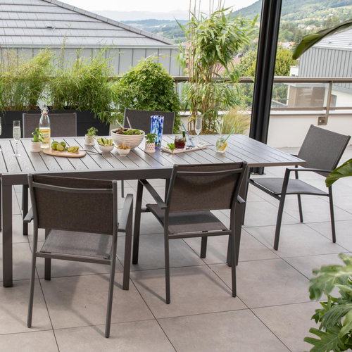 Visuel 2 du produit Fauteuil en aluminium et toile polyester anthracite Talia - 59 x 56 x 88 cm