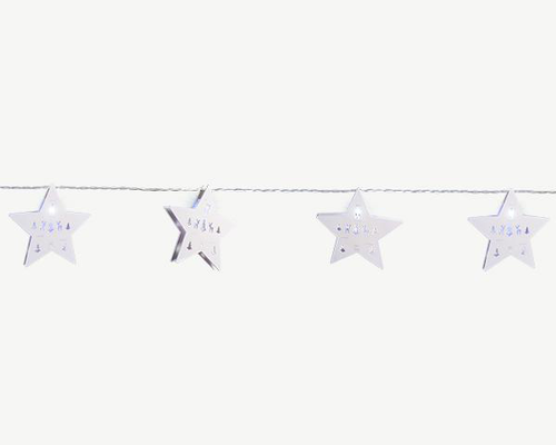 Visuel 1 du produit Guirlande lumineuse avec étoiles en bois à 10 LED blanc froid et câble argent sur piles - 1,80 m