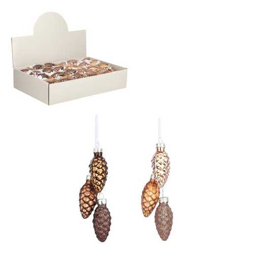 Visuel 1 du produit Décoration à suspendre 3 pommes de pin marron - Ø 3 x H 6 cm
