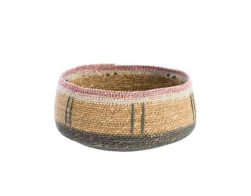 Visuel 1 du produit Corbeille de rangement ronde lignes coloris multicolore en osier - 22 x 22 x 11 cm