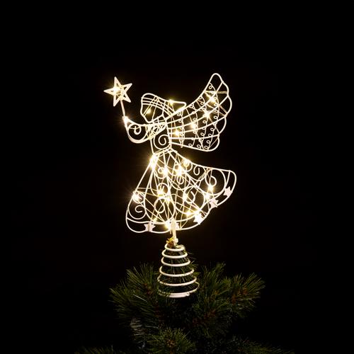 Visuel 1 du produit Cimier de sapin de Noël coloris blanc ange LED blanc chaud à piles - 15 x 6 x 30 cm