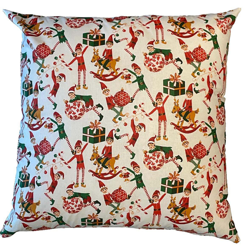 Visuel 1 du produit Coussin carré blanc en coton à motifs rouges et verts Farceur - 45 x 45 cm