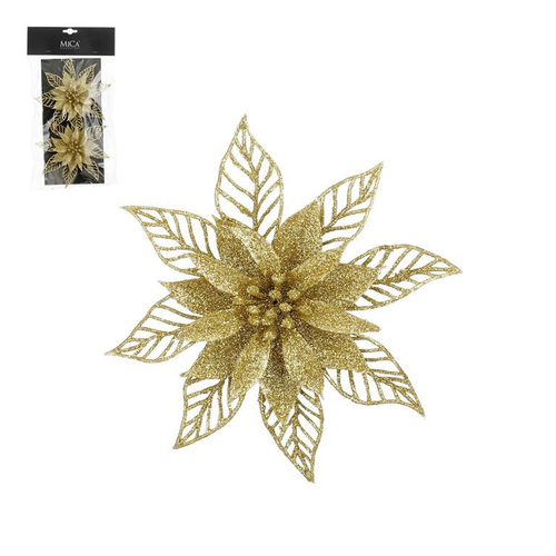 Visuel 1 du produit Ensemble de 2 clips poinsettia dorés - Ø 16 x H 2 cm
