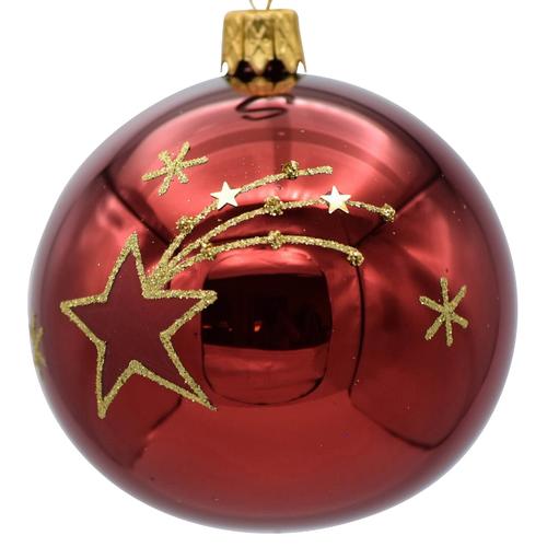 Visuel 1 du produit Boule de Noël en verre bordeaux avec étoile filante or - Ø 7 cm