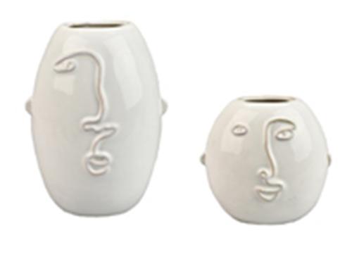 Visuel 1 du produit Vase en céramique décor visage coloris blanc grand modèle - 12 x 16,5 x 16 cm