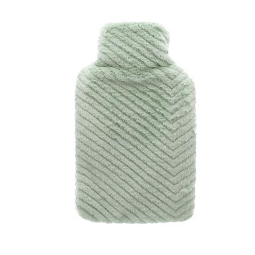 Visuel 1 du produit Bouillotte en caoutchouc naturel avec housse fourrure à motif chevrons vert clair Cassandra