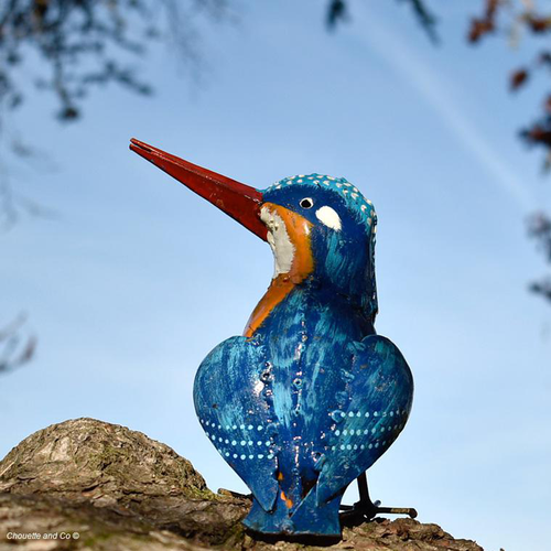 Visuel 1 du produit Martin pêcheur métal peint bleu position assise