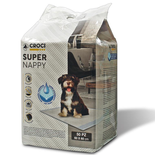 Visuel 1 du produit Lot de 50 tapis hygiéniques pour chien super nappy au charbon actif 50 pièces Crocy - 60 x 60 cm