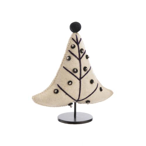 Visuel 1 du produit Sapin à poser en feutrine blanche à motifs bleus - 25 x 7,5 x 28 cm